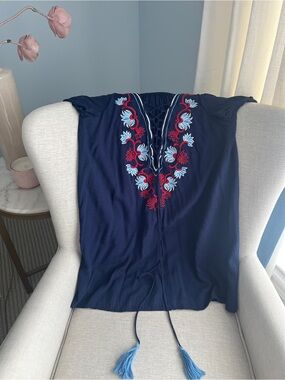 Lulus Lyrical Winds Navy Blue Embroidered Lace-Up Mini Dress Size M